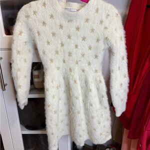 Rare Editions Cream and Gold Fuzzy Dress Size 5